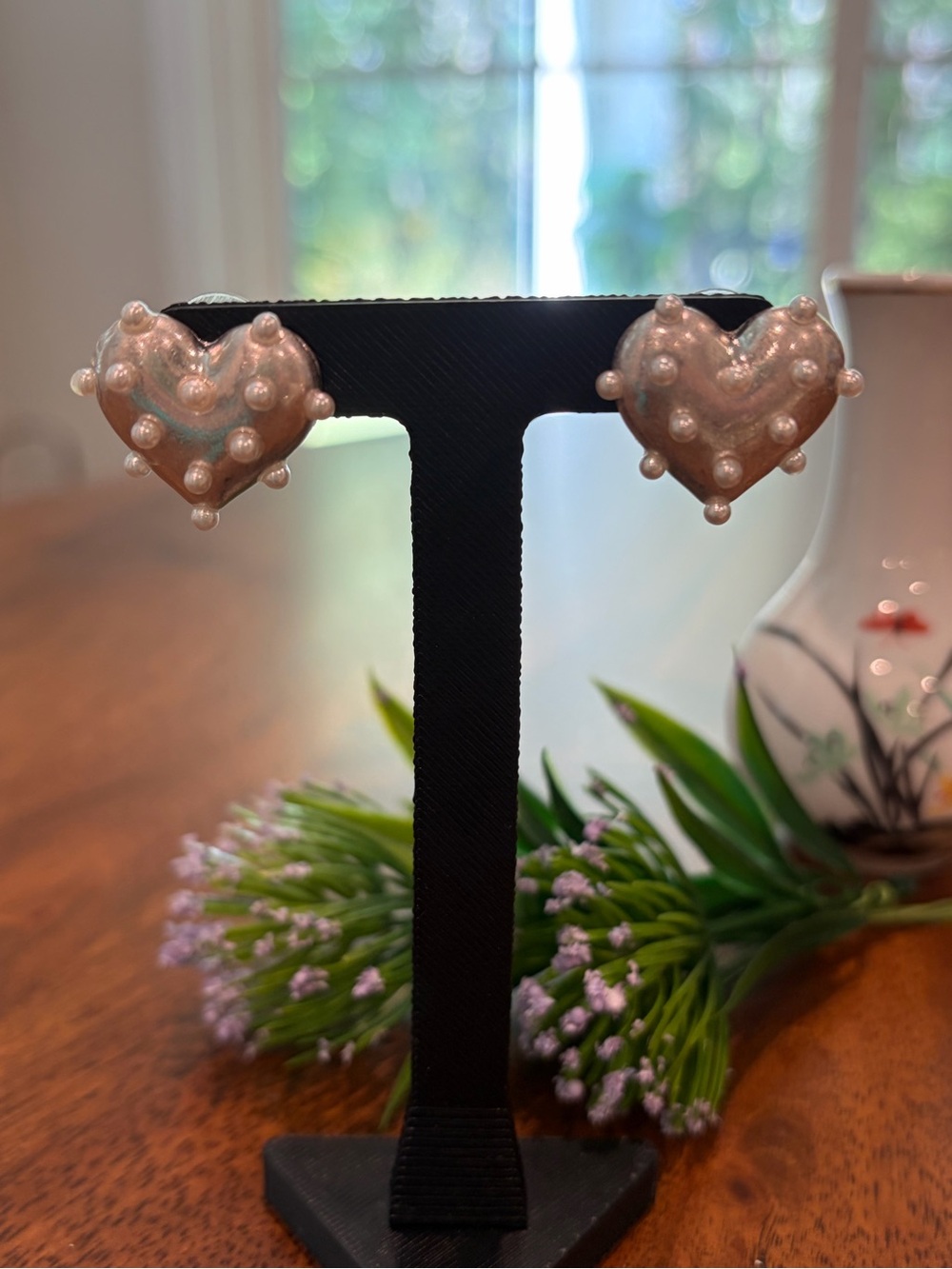 Influence New York Silver Heart Stud Earrings with Pearl Stud Accents